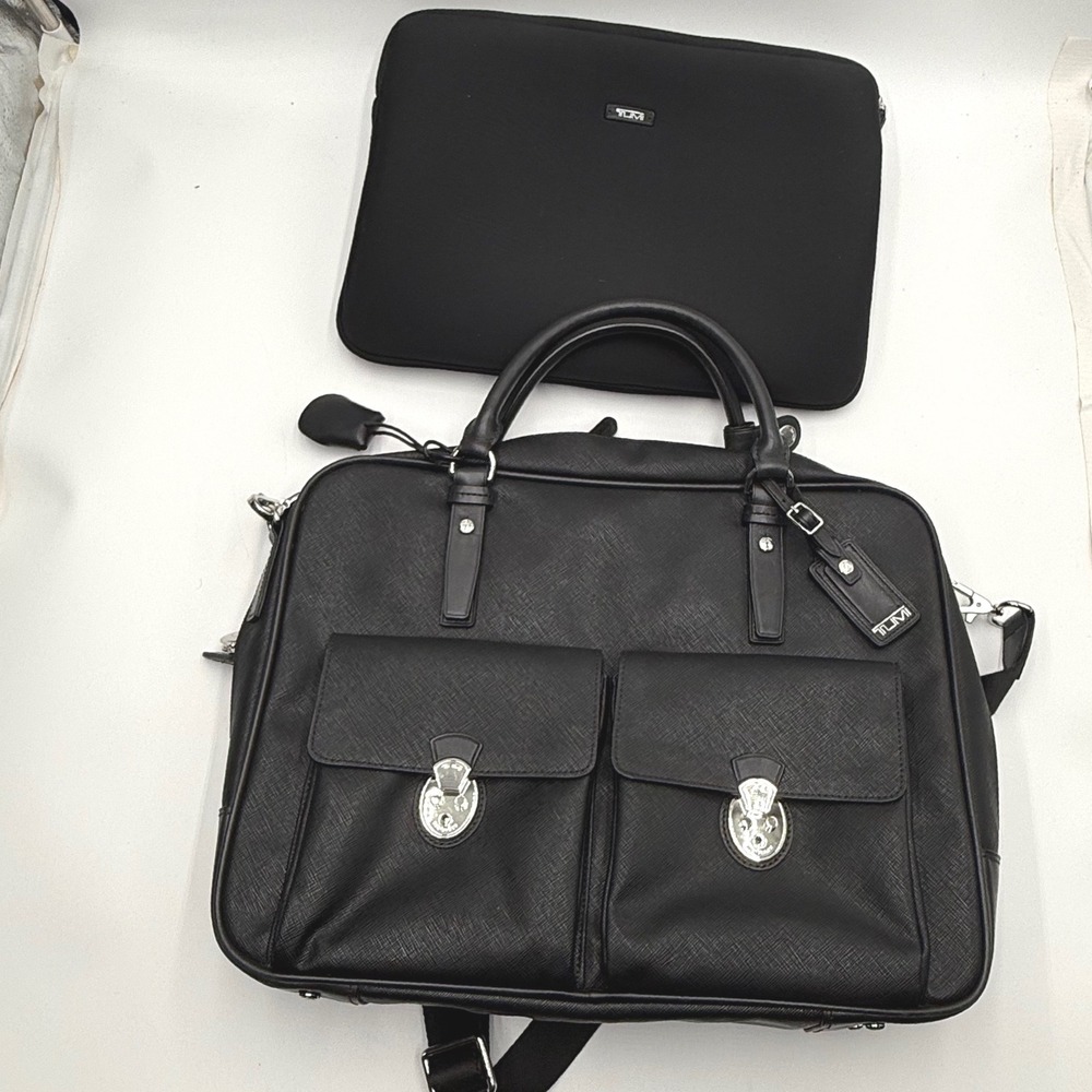 TUMI Villa Lucca City Business Tote 73124D2 Black Leather T-Pass Sleeve & Keys